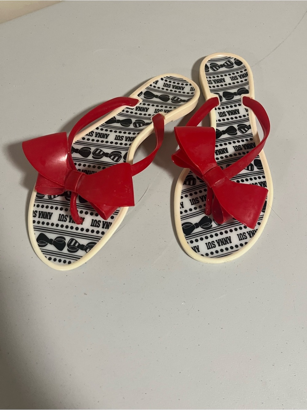 bebe Red Bow Jelly Sandals with Patterned Insole